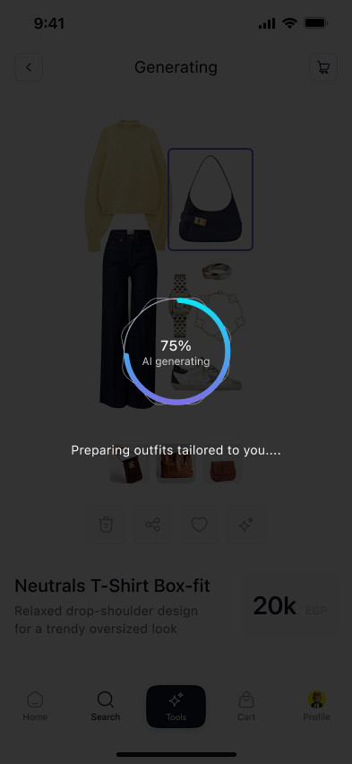 AI generating at 75 percent over the outfit taking shape
